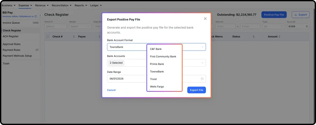 Positive Pay File Download